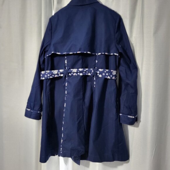 JasonWu for Target 2012 Navy Blue Trench Coat with Floral Trim  Size Large - Picture 4 of 11